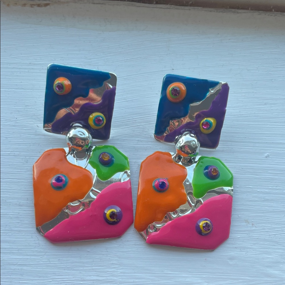Vintage Colorful Geometric Earrings